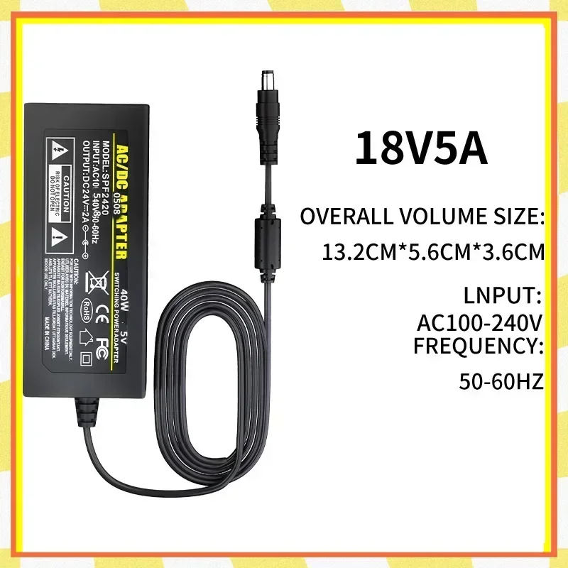 18V 5A DC AC adapter interface: 5.5 * 2.1-2.5mm 110V-220V home appliance switch, speaker, piano, surveillance, desktop semi 
18V 5A DC AC adapter interface: 5.5 * 2.1-2.5mm 110V-220V home appliance switch, speaker, piano, surveillance, desktop semi