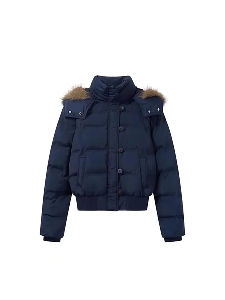 Autumn Winter Fur Hooded Jacket Women Outerwear Thick Dowon Cotton Padded Slim Short Parkas Female Cropped Puffer Bubble Coat 42 Sf089056352214e238a1879408b1ffe45p