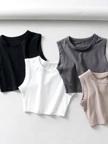 2024 Summer vintage white crop tops women biker black punk sexy tank top korean streetwear cropped sleeveless top feminino