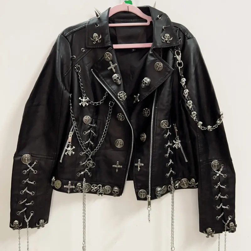 Vintage Goth Ladies Coat Sweet Cool Rivet Chain Dark Loose Jacket Autumn and Winter Fashionable Y2K Subculture Rock Leather Top
Vintage Goth Ladies Coat Sweet Cool Rivet Chain Dark Loose Jacket Autumn and Winter Fashionable Y2K Subculture Rock Leather Top