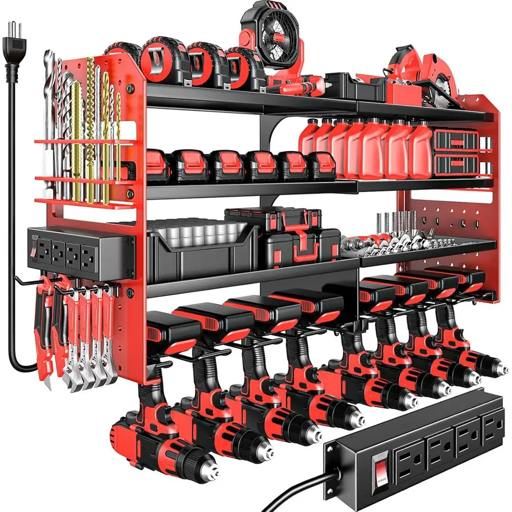 4-Tier Heavy-Duty Metal Power Tool Wall Rack with Charging Station and 8 Cordless Tool Holders (Red)
4-Tier Heavy-Duty Metal Power Tool Wall Rack with Charging Station and 8 Cordless Tool Holders (Red)