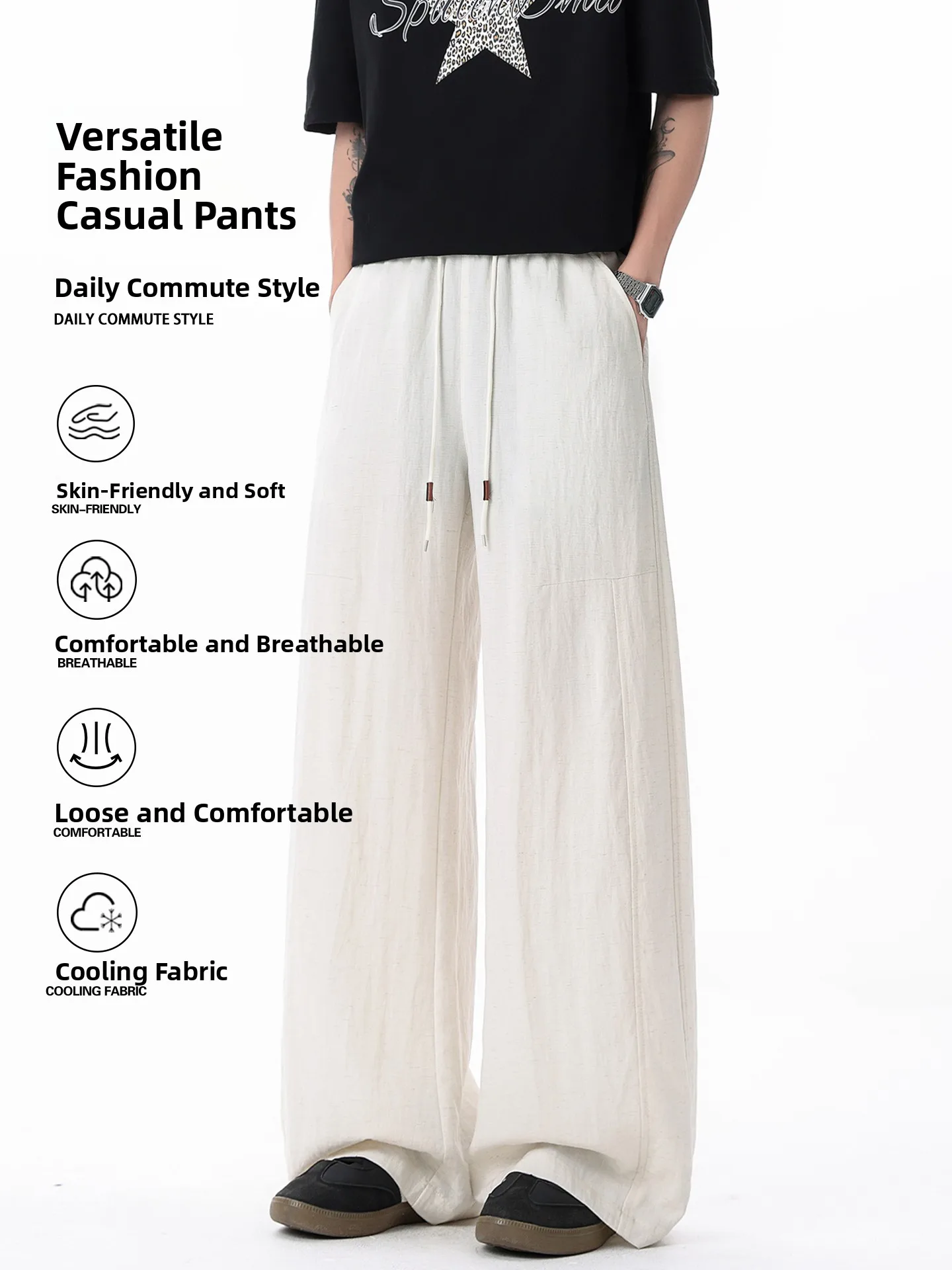 Men's Summer Casual Wide Leg Pants Lenzing Linen Cool Sensation Loose Straight Cut Long Trousers Breathable Drapey Comfortable
Men's Summer Casual Wide Leg Pants Lenzing Linen Cool Sensation Loose Straight Cut Long Trousers Breathable Drapey Comfortable