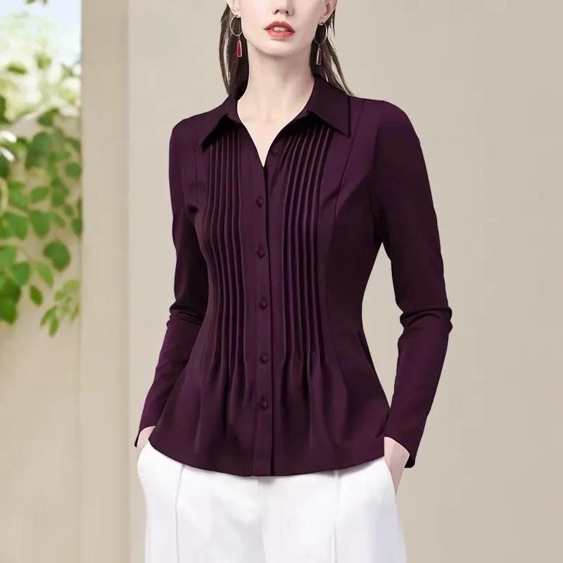 Fashion Pleated Women Long Sleeve Blouse Elegant Slim Stretch Skinny Work Office Tops Casual Button-down Shirts
Fashion Pleated Women Long Sleeve Blouse Elegant Slim Stretch Skinny Work Office Tops Casual Button-down Shirts