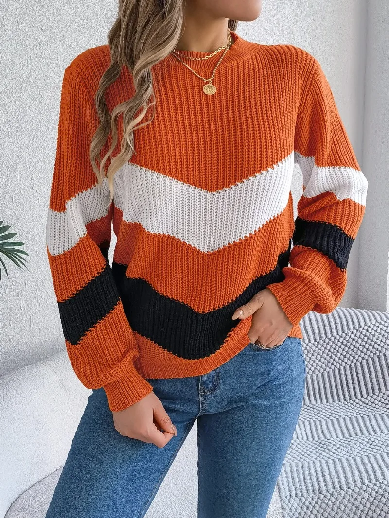 for Women 2025 Orange Grey Khaki Autumn Winter Casual Color Blocking Round Neck Long Sleeved Pullover Sweater
for Women 2025 Orange Grey Khaki Autumn Winter Casual Color Blocking Round Neck Long Sleeved Pullover Sweater