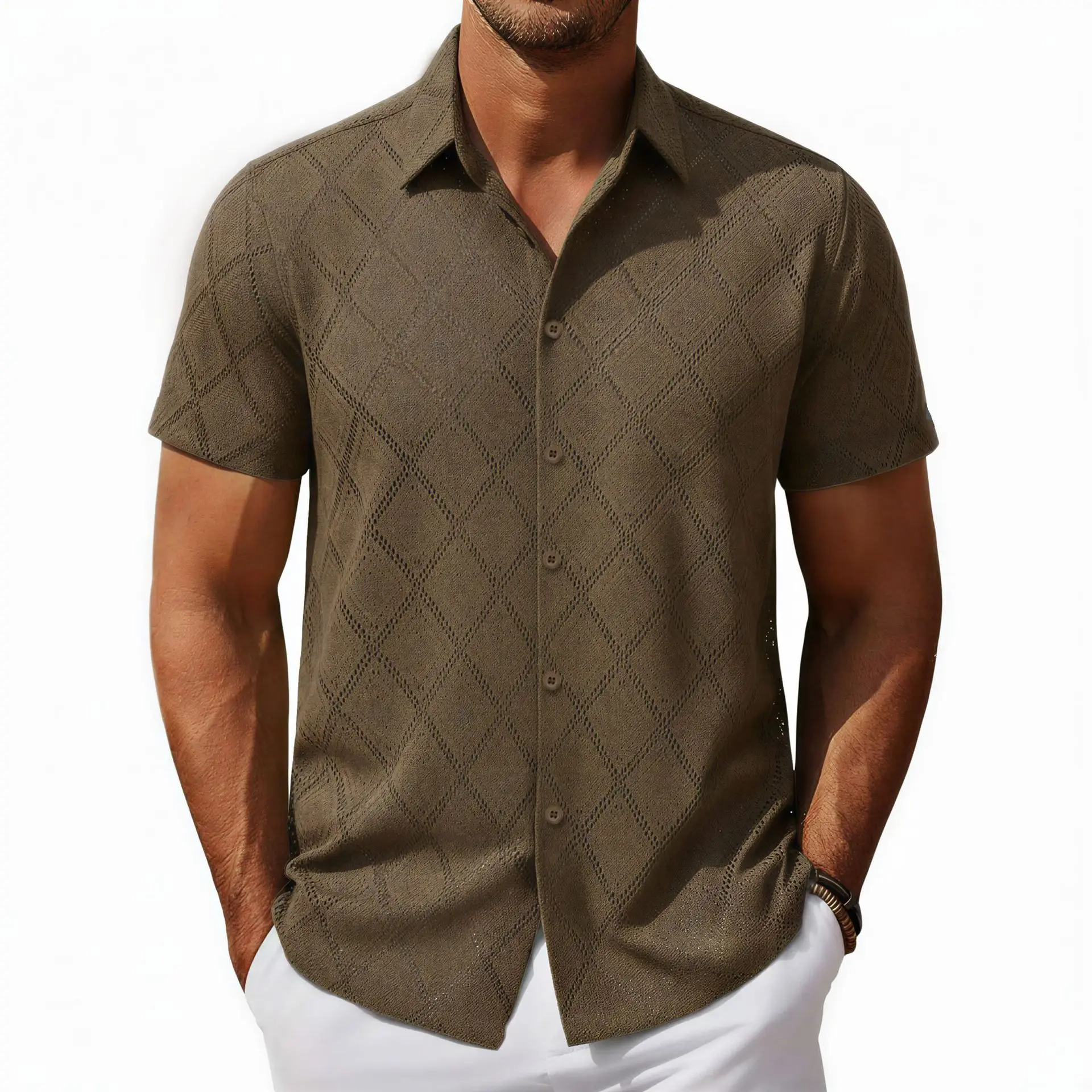 Men's Brown Argyle Casual Loose Simple Basic Trendy Short Sleeve Turn-down Collar Cardigan Shirts Male New Fashion Top Clothes
Men's Brown Argyle Casual Loose Simple Basic Trendy Short Sleeve Turn-down Collar Cardigan Shirts Male New Fashion Top Clothes