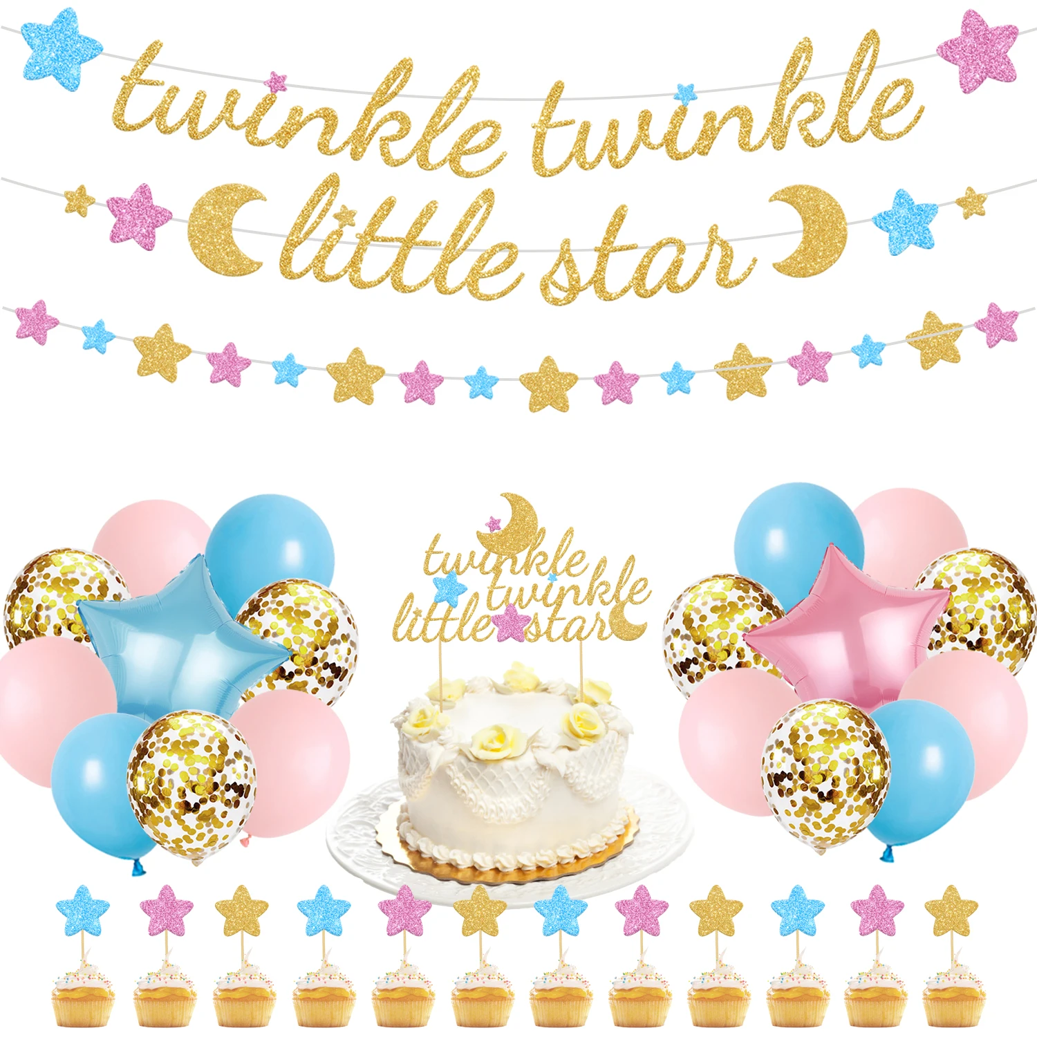 Sursurprise Pink Blue Twinkle Twinkle Little Star Baby Shower Decorations Star Balloons Banner Cake Topper Birthday Party Decor
Sursurprise Pink Blue Twinkle Twinkle Little Star Baby Shower Decorations Star Balloons Banner Cake Topper Birthday Party Decor