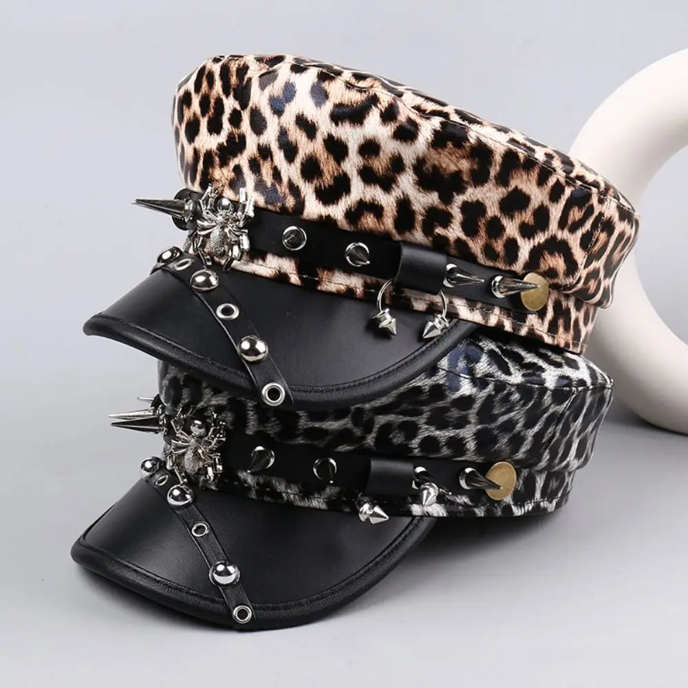 New Spice Girl Style Riveted Flat Top Cap Leopard Print Punk-style Newsboy Hat Y2K Spider Hoop PU Leather Captain Caps
New Spice Girl Style Riveted Flat Top Cap Leopard Print Punk-style Newsboy Hat Y2K Spider Hoop PU Leather Captain Caps