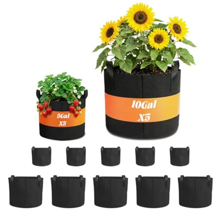 Pack Grow Bags, 5-Pack 5 Gallon and 5-Pack Gallon, Black Fabric Pots with Handles, Duty Cloth Pots for Plants
Pack Grow Bags, 5-Pack 5 Gallon and 5-Pack Gallon, Black Fabric Pots with Handles, Duty Cloth Pots for Plants