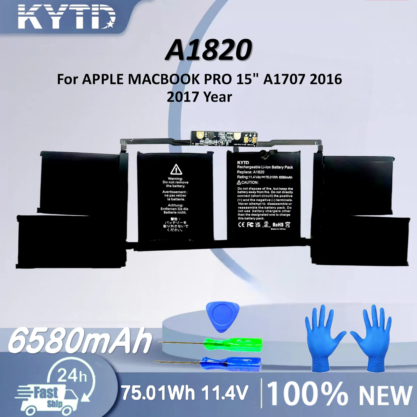 KYTD A1820 Laptop Battery For APPLE MACBOOK PRO 15" A1707 2016 2017 Year 11.4V 6580mAh 75.01WH Free Tools
KYTD A1820 Laptop Battery For APPLE MACBOOK PRO 15" A1707 2016 2017 Year 11.4V 6580mAh 75.01WH Free Tools