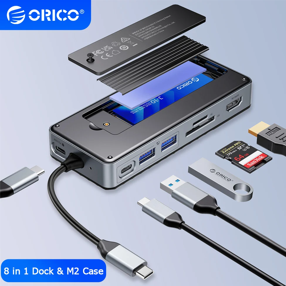 ORICO 8 in 1 USB Hub Type C Docking Station Splitter Multi Port Socket Adapter M.2 SSD Enclosure NVMe Case PC Laptop Accessories
ORICO 8 in 1 USB Hub Type C Docking Station Splitter Multi Port Socket Adapter M.2 SSD Enclosure NVMe Case PC Laptop Accessories