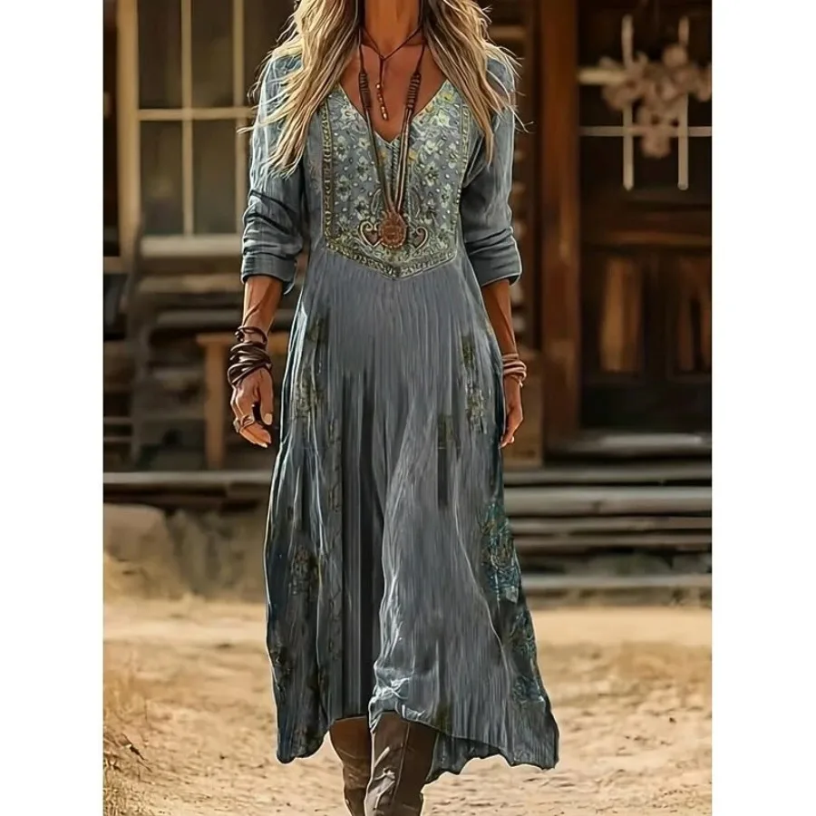 【New style】- new European and American retro Bohemian casual ethnic style printed v-neck long-sleeved dress and long skirt
【New style】- new European and American retro Bohemian casual ethnic style printed v-neck long-sleeved dress and long skirt