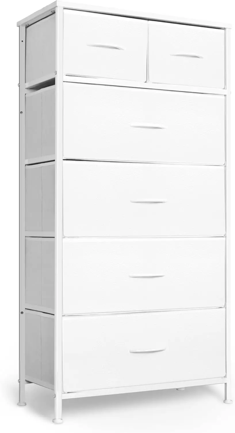 Tall Dresser with 6 Drawers, Steel Frame and Wood Top for Bedroom Storage - White
Tall Dresser with 6 Drawers, Steel Frame and Wood Top for Bedroom Storage - White