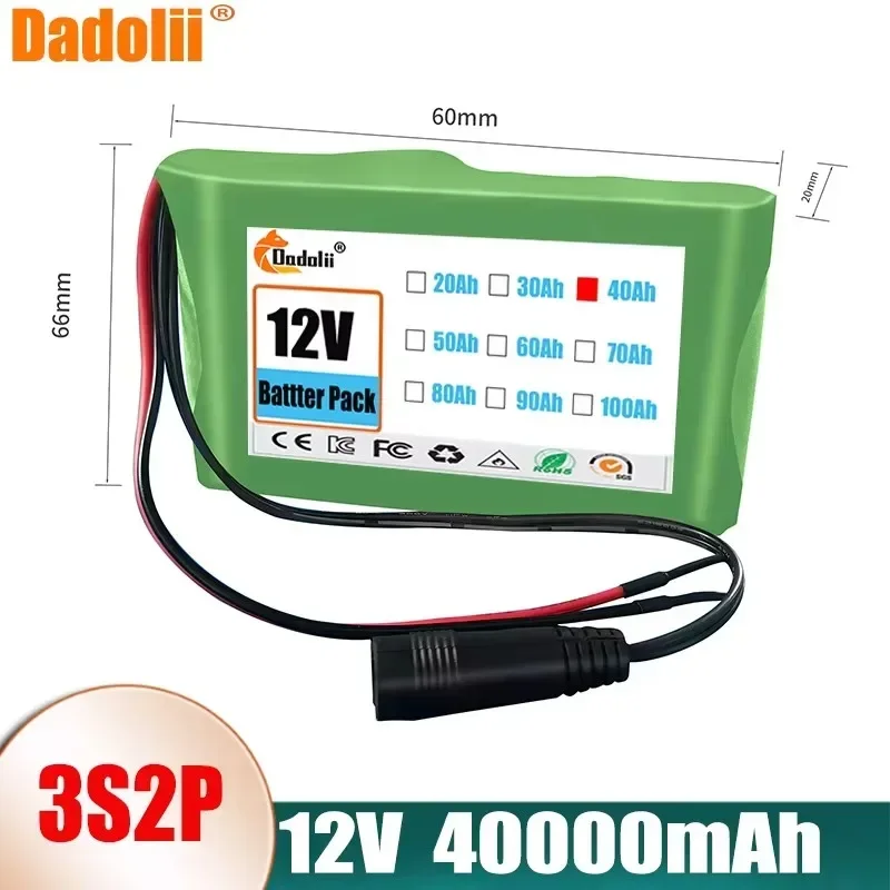 18650 12V 40000mah Original 3S2P Lithium Ion Battery DC 12.6V 40Ah Rechargeable CCTV, Camera Monitor Replacement Battery+Charger
18650 12V 40000mah Original 3S2P Lithium Ion Battery DC 12.6V 40Ah Rechargeable CCTV, Camera Monitor Replacement Battery+Charger