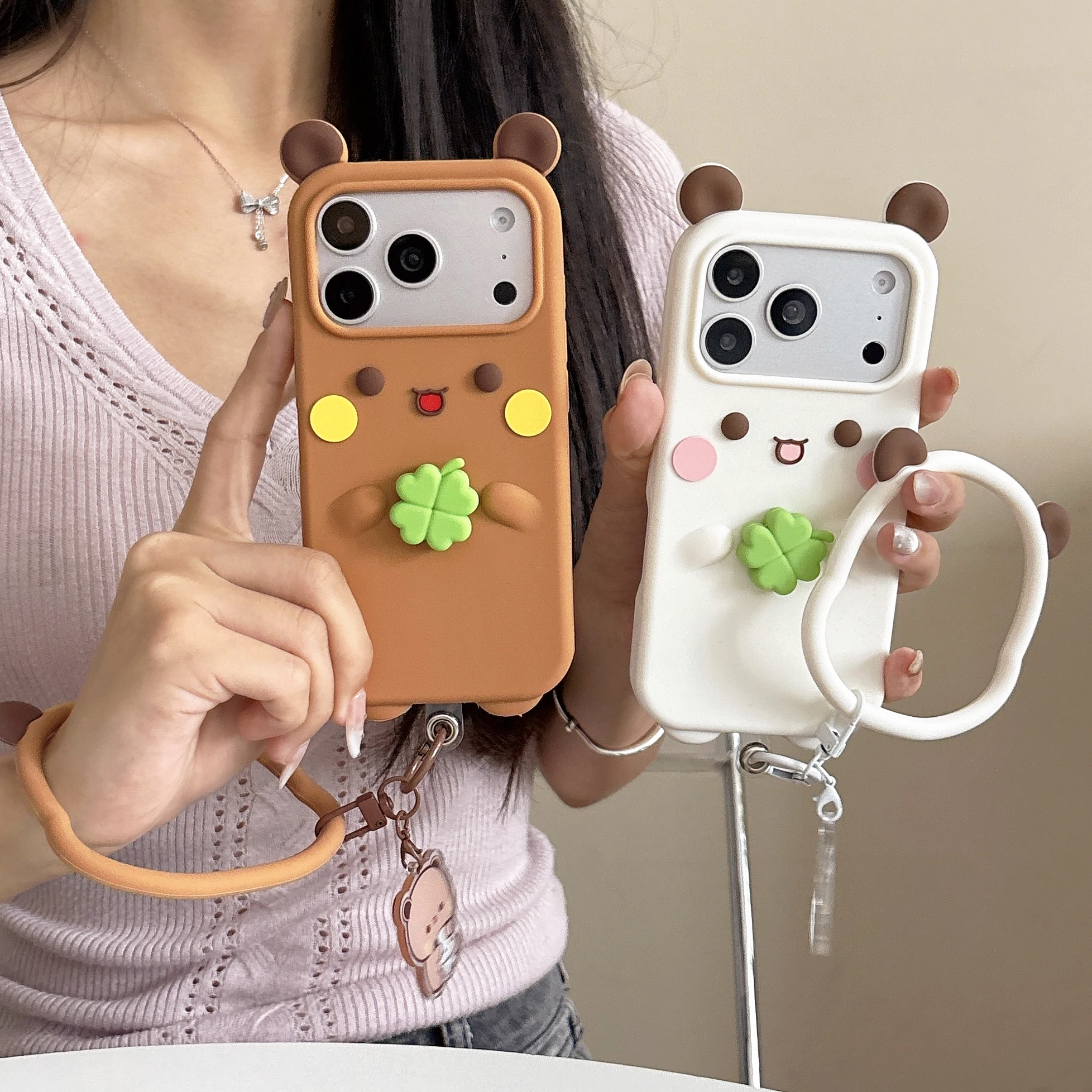 Cute 3D Bear spinning Four-leaf clover Phone Case for iPhone 17 16 15 14 13 12 Pro Max Plus Soft Silicone Cover With Lanyard
Cute 3D Bear spinning Four-leaf clover Phone Case for iPhone 17 16 15 14 13 12 Pro Max Plus Soft Silicone Cover With Lanyard