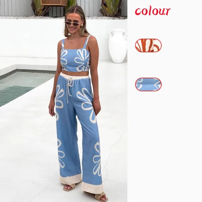 2025 New Summer Vacation Style Sleeveless Crop Top Wide Leg Pants Printed Suit Women Fashion Outfit
2025 New Summer Vacation Style Sleeveless Crop Top Wide Leg Pants Printed Suit Women Fashion Outfit