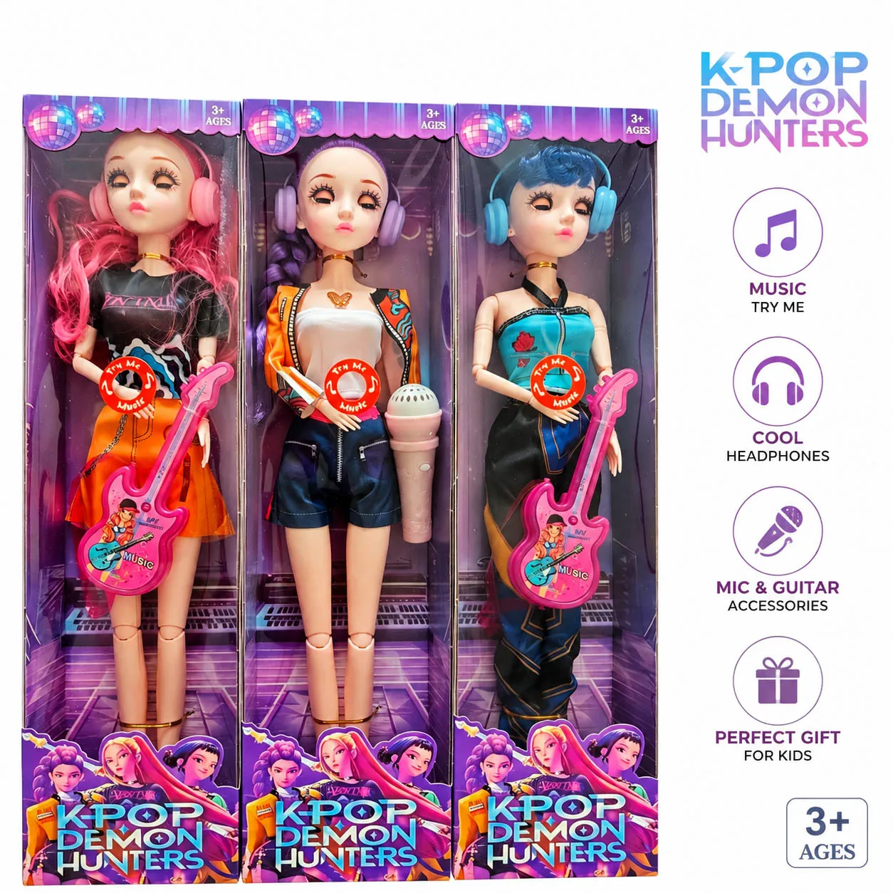 KP Demon Hunters Music Doll Set – 3 Trendy Girl Fashion Dolls with Guitar & Headphones – Cute Collectible Playset
KP Demon Hunters Music Doll Set – 3 Trendy Girl Fashion Dolls with Guitar & Headphones – Cute Collectible Playset