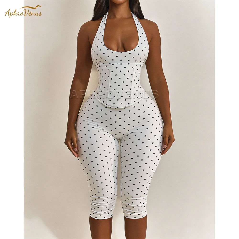 White Black Polka Dot Halter Neck Corset Jumpsuit Lace Up Backless Bodycon Capri Romper High Waist Shapewear Outfits For Party
White Black Polka Dot Halter Neck Corset Jumpsuit Lace Up Backless Bodycon Capri Romper High Waist Shapewear Outfits For Party