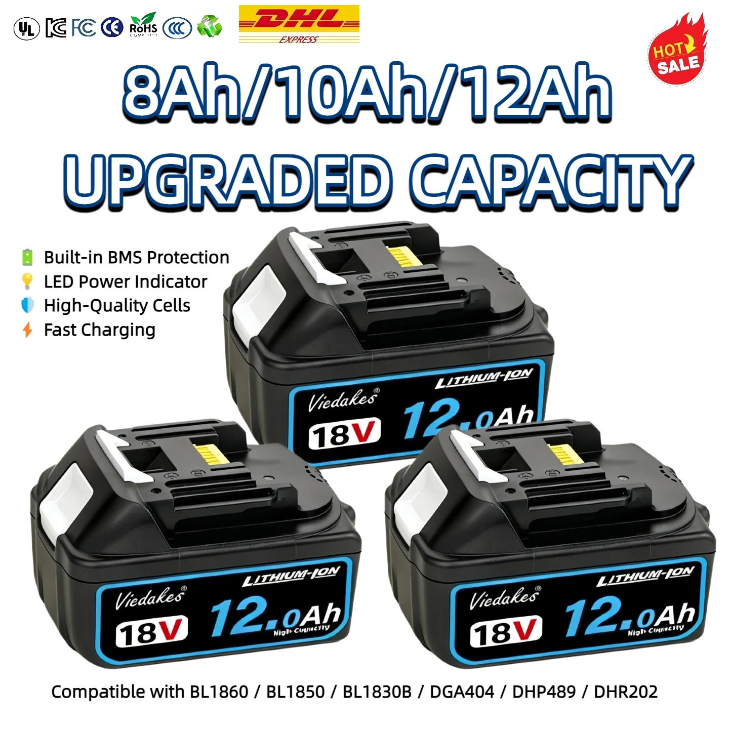 for Makita 18V Battery Compatible with BL1860 BL1850 BL1830B 18V 배터리 Rechargeable Lithium Ion Battery 8Ah 10Ah 12Ah DIY Upgrade
for Makita 18V Battery Compatible with BL1860 BL1850 BL1830B 18V 배터리 Rechargeable Lithium Ion Battery 8Ah 10Ah 12Ah DIY Upgrade