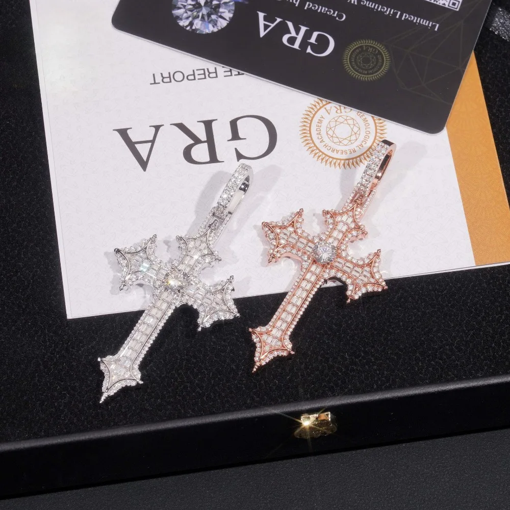 S925 Silver Iced Bling Baguette Cut Moissanite Cross Pendant Hiphop Men Tennis Cuban Pendant Necklace Pass Diamond Tester
S925 Silver Iced Bling Baguette Cut Moissanite Cross Pendant Hiphop Men Tennis Cuban Pendant Necklace Pass Diamond Tester