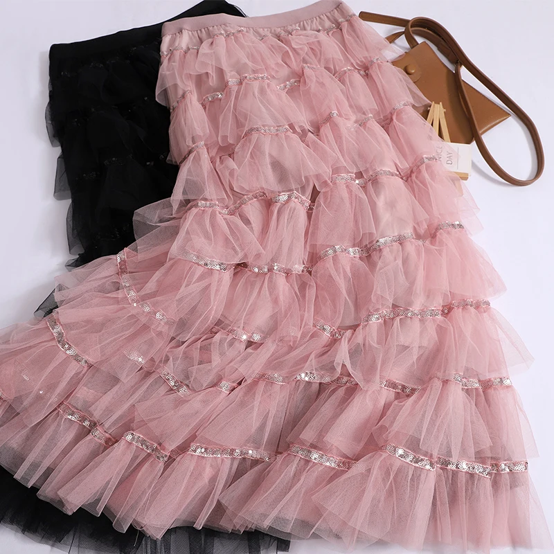 Glitter Mesh Cake Dress Women's Layered Pompadour Skirt Sweet High-waisted Long Skirts Spring Summer New
Glitter Mesh Cake Dress Women's Layered Pompadour Skirt Sweet High-waisted Long Skirts Spring Summer New