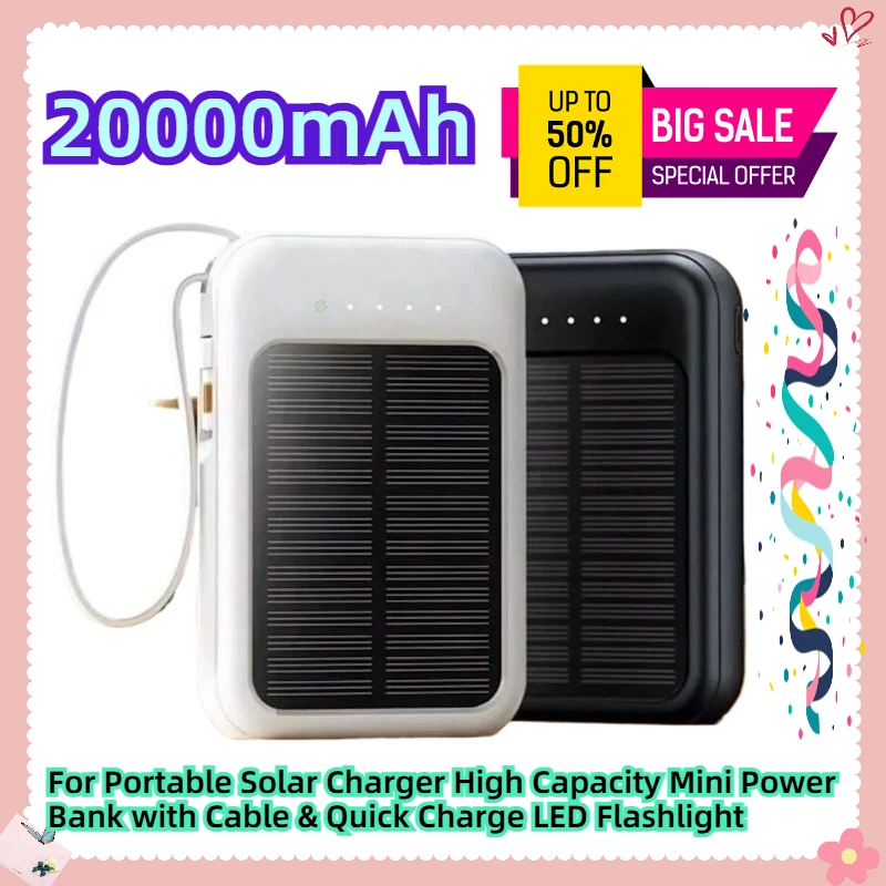 20000mAh For Portable Solar Charger High Capacity Mini Power Bank with Cable & Quick Charge LED Flashlight
20000mAh For Portable Solar Charger High Capacity Mini Power Bank with Cable & Quick Charge LED Flashlight