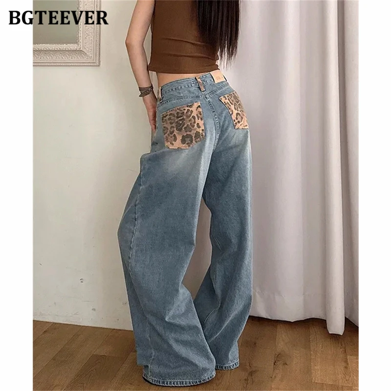 BGTEEVER Retro Leopard-print Pocket Jeans for Women High-waisted Wide Leg Denim Pants
BGTEEVER Retro Leopard-print Pocket Jeans for Women High-waisted Wide Leg Denim Pants