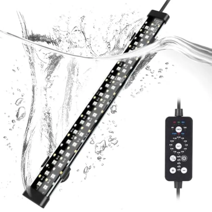 Submersible LED Aquarium Light, 24/7 Mode Fish Tank Light with 5 Rows Beads, with Timer 9 Colors and Adjustable Brightness, Ful
Submersible LED Aquarium Light, 24/7 Mode Fish Tank Light with 5 Rows Beads, with Timer 9 Colors and Adjustable Brightness, Ful