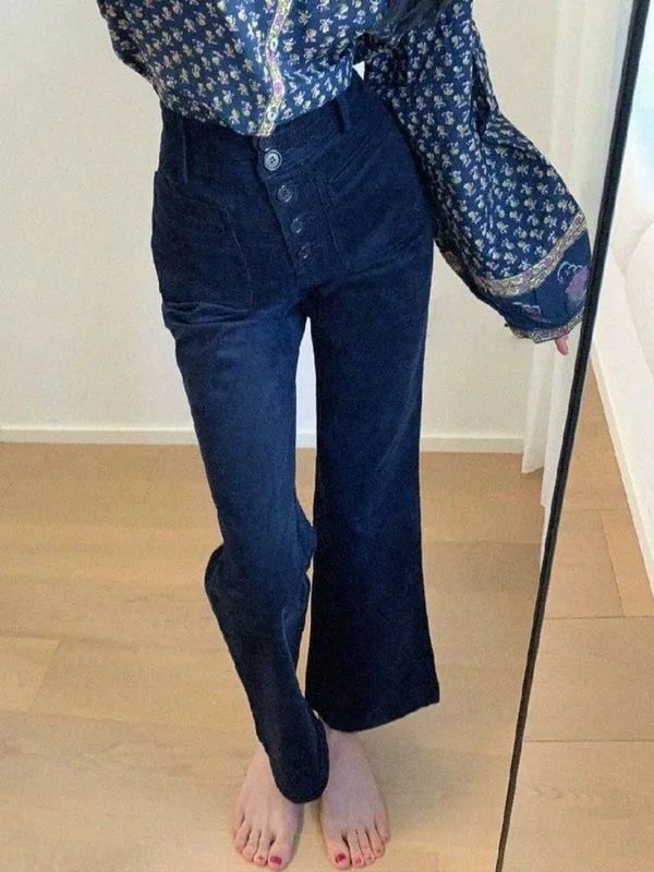 High Waist Slimming Corduroy Bell Bottom Casual Pants Dark Blue Autumn Winter Loose Fit Teen Girls Jeans High Waist Zipper Style
High Waist Slimming Corduroy Bell Bottom Casual Pants Dark Blue Autumn Winter Loose Fit Teen Girls Jeans High Waist Zipper Style