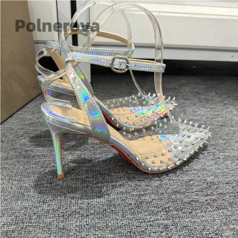 Silver Rivets Pvc Women's Sandals Pointed Toe Ankle Buckle Strap Transparent High Heels Sexy Elegant Summer Office Wedding Shoes
Silver Rivets Pvc Women's Sandals Pointed Toe Ankle Buckle Strap Transparent High Heels Sexy Elegant Summer Office Wedding Shoes