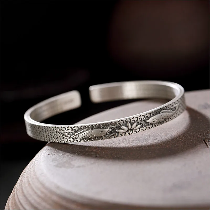 Magic Chinese Buddhism Heart Sutra Bangles for Women 999 Full Silver Fish Scales Bangles Fish Lotus Bracelets Religious Gifts
Magic Chinese Buddhism Heart Sutra Bangles for Women 999 Full Silver Fish Scales Bangles Fish Lotus Bracelets Religious Gifts