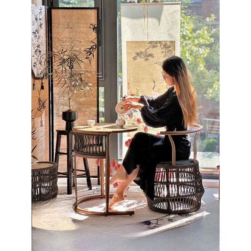Balcony tea table combination three piece set, rattan chair creative circular tea table terrace leisure area tea table
Balcony tea table combination three piece set, rattan chair creative circular tea table terrace leisure area tea table