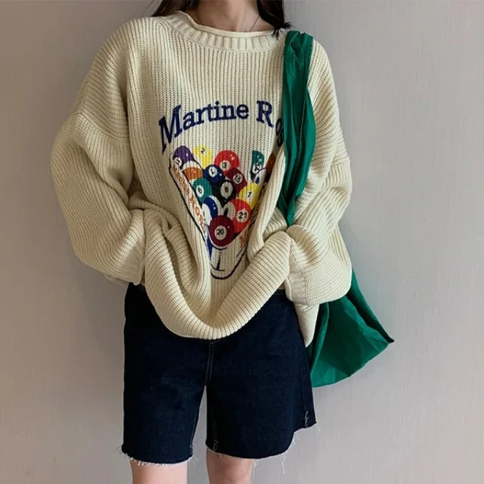 Casual Sweater Women's Pullover Loose Vintage Cartoon O-neck Cute Jacket Graffiti Billiard Knitted Pattern Fall Clothes
Casual Sweater Women's Pullover Loose Vintage Cartoon O-neck Cute Jacket Graffiti Billiard Knitted Pattern Fall Clothes