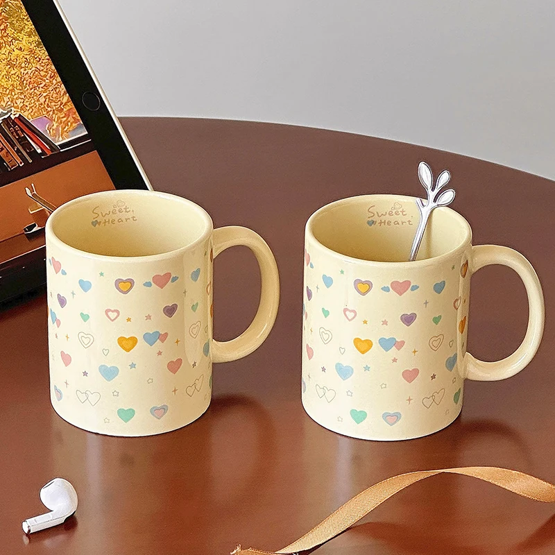 Colorful Heart Print Ceramic Mug 2026 New 300ml Cute High Aesthetic Handle Coffee Cups Gift Box Style Couple Mug for Daily Use
Colorful Heart Print Ceramic Mug 2026 New 300ml Cute High Aesthetic Handle Coffee Cups Gift Box Style Couple Mug for Daily Use