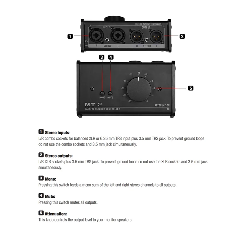 Leading-MT-2 Passive Monitor Controller Audio With XLR 3.5Mm Inputs Outputs Supports Attenuation Control Mute Function Tools
Leading-MT-2 Passive Monitor Controller Audio With XLR 3.5Mm Inputs Outputs Supports Attenuation Control Mute Function Tools