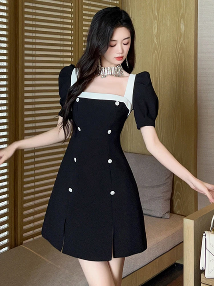Elegant Sweet Women's Fashion Black Dresses French Bubble Sleeve Double Breasted Split Short Gown Female Party Street Vestidos
Elegant Sweet Women's Fashion Black Dresses French Bubble Sleeve Double Breasted Split Short Gown Female Party Street Vestidos