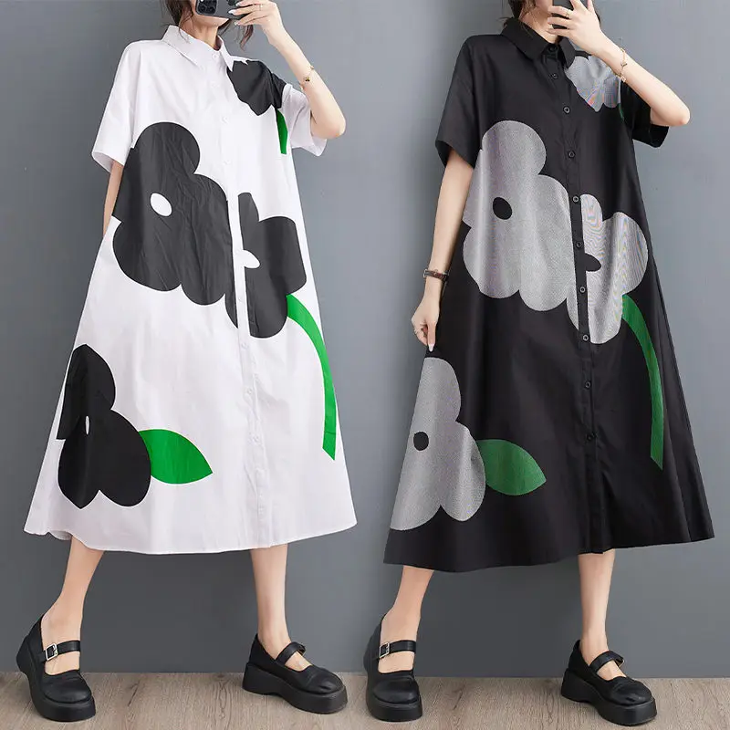 2023 Summer Loose Large Size Shirt Dress Women Print Casual Simple Commuting Sweet Short Sleeve Square Neck Dresses Z1781
2023 Summer Loose Large Size Shirt Dress Women Print Casual Simple Commuting Sweet Short Sleeve Square Neck Dresses Z1781