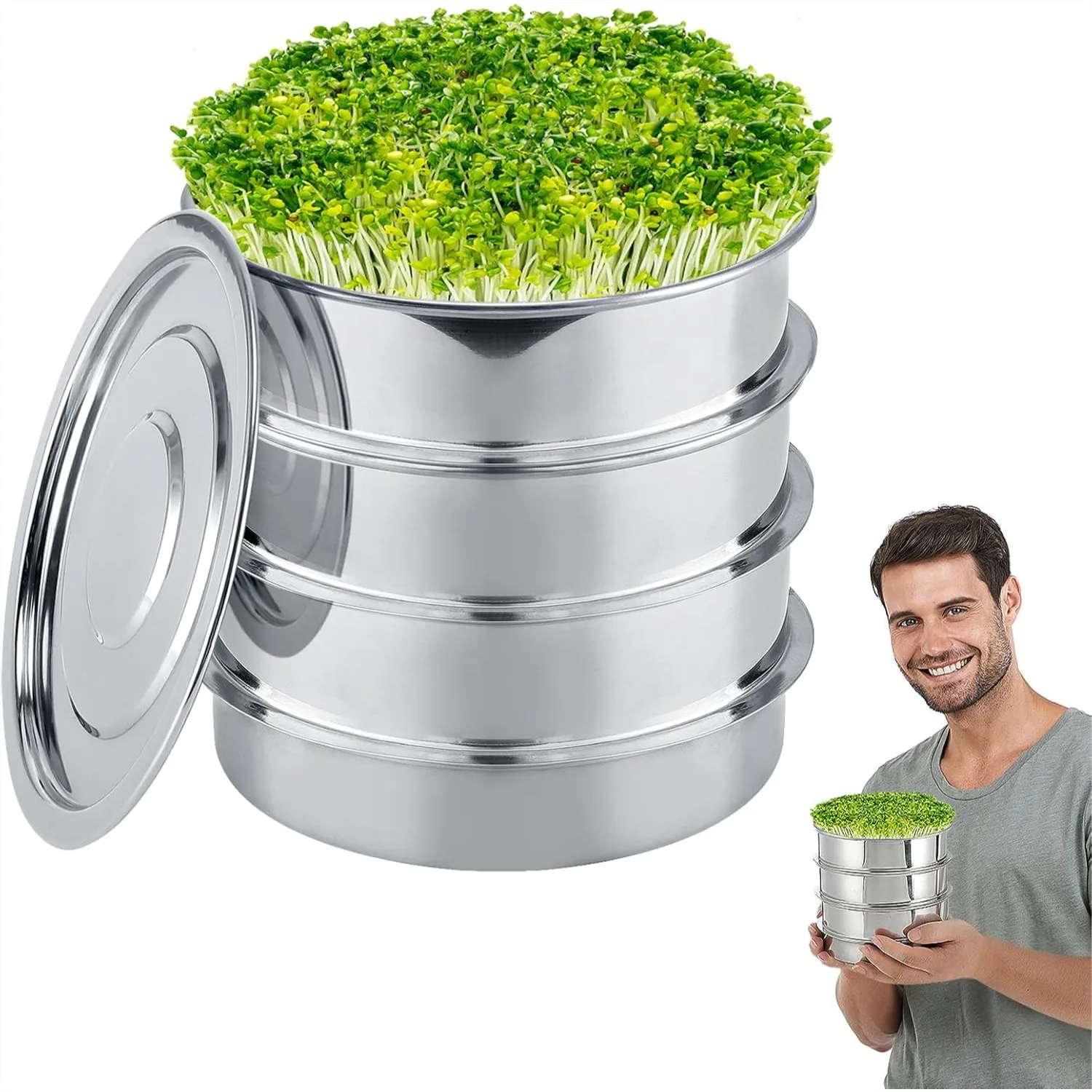 Stainless Steel Seed Sprouting Kit - 4-Tier Microgreens Growing Tray, Stackable Round Sprouter for Beans Broccoli Alfalfa
Stainless Steel Seed Sprouting Kit - 4-Tier Microgreens Growing Tray, Stackable Round Sprouter for Beans Broccoli Alfalfa