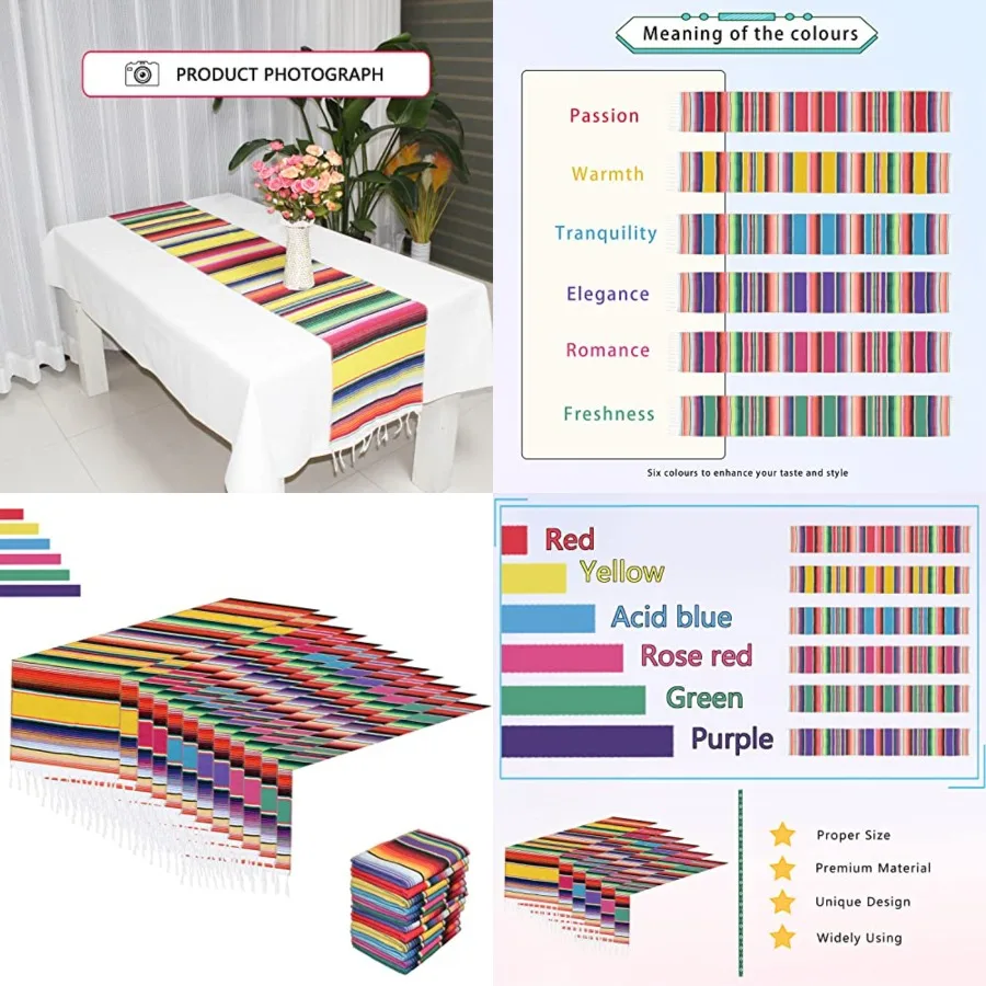 12 Pack Mexican Table Runners 14 x 84 Rainbow Colors Large Boho Mexican Theme Party Decoration for Cinco de Mayo Fiesta Party 6
12 Pack Mexican Table Runners 14 x 84 Rainbow Colors Large Boho Mexican Theme Party Decoration for Cinco de Mayo Fiesta Party 6