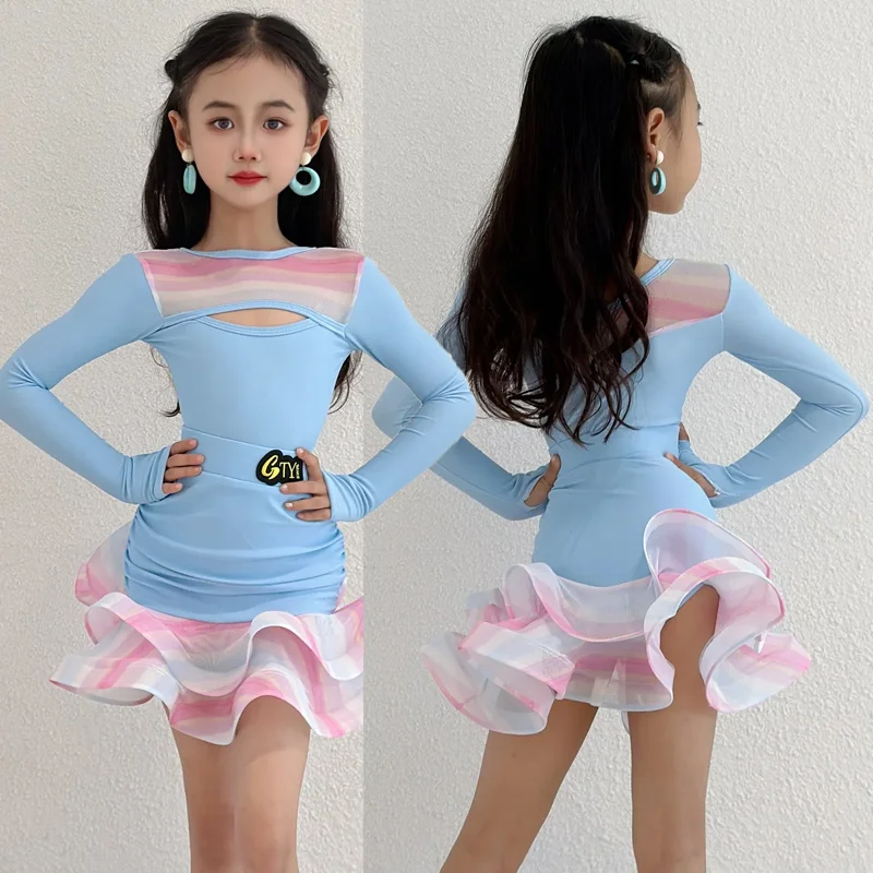 Blue Hollow Long Sleeve Top Skirt Latin Dance Girls Performance Costumes Chacha Samba Children Practice Clothes Wear
Blue Hollow Long Sleeve Top Skirt Latin Dance Girls Performance Costumes Chacha Samba Children Practice Clothes Wear