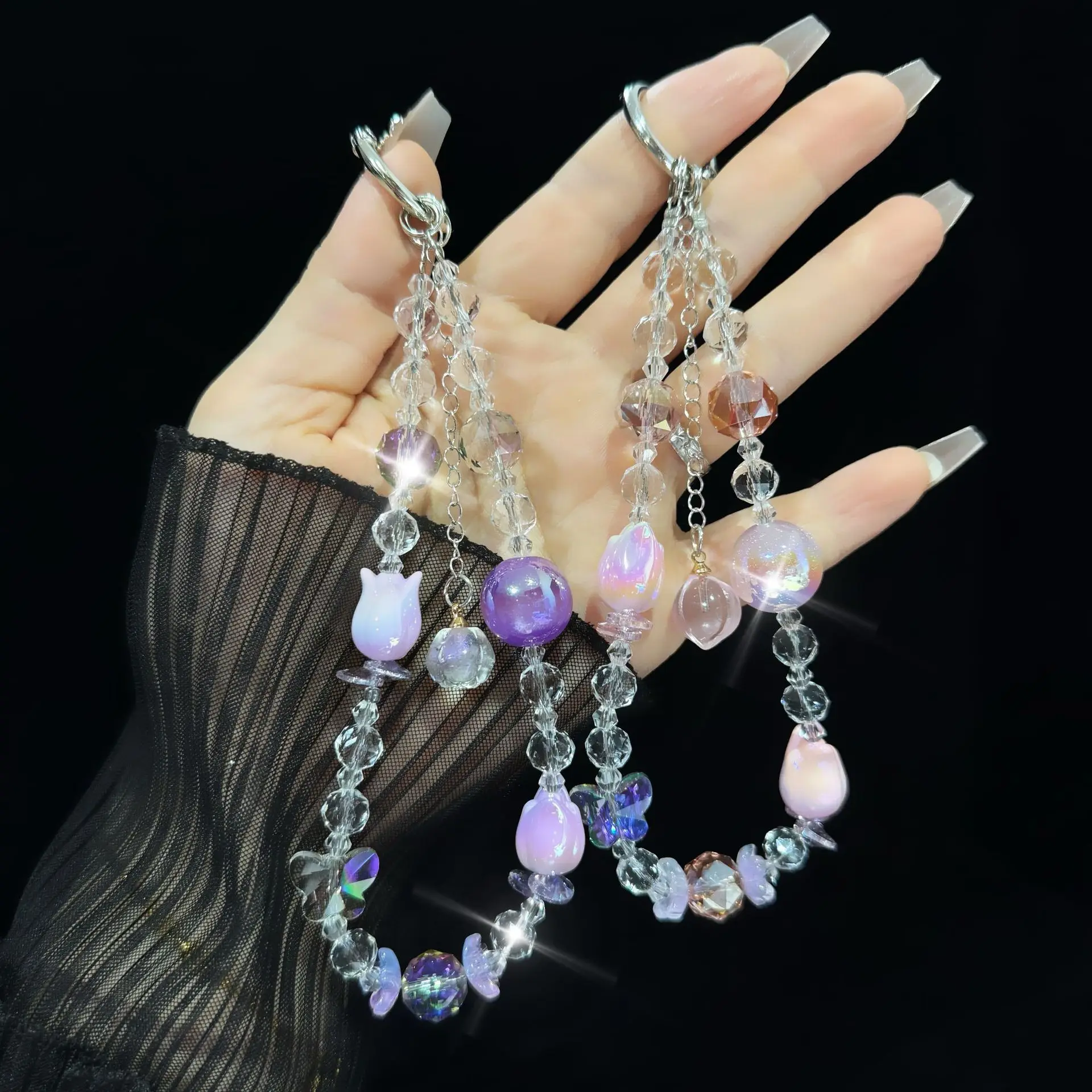 Pink Amethyst Tulip Bud Keychain Fine Glitter Beads Chain Small Handle Bag Lanyard Mobile Phone Bracelet
Pink Amethyst Tulip Bud Keychain Fine Glitter Beads Chain Small Handle Bag Lanyard Mobile Phone Bracelet