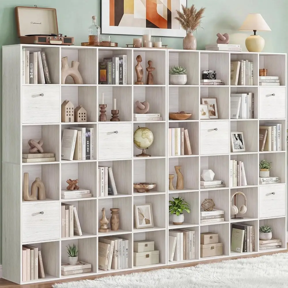 2-Piece White Wooden Cube Storage Bookcase Set with Fabric Drawers for Living Room or Bedroom
2-Piece White Wooden Cube Storage Bookcase Set with Fabric Drawers for Living Room or Bedroom