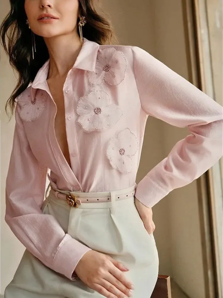 Women's Pink 3d Applique Shirts Spring Summer 2026 Stylish Officelady Workwear Beading Single Breasted Long Sleeve Blouses Tops
Women's Pink 3d Applique Shirts Spring Summer 2026 Stylish Officelady Workwear Beading Single Breasted Long Sleeve Blouses Tops