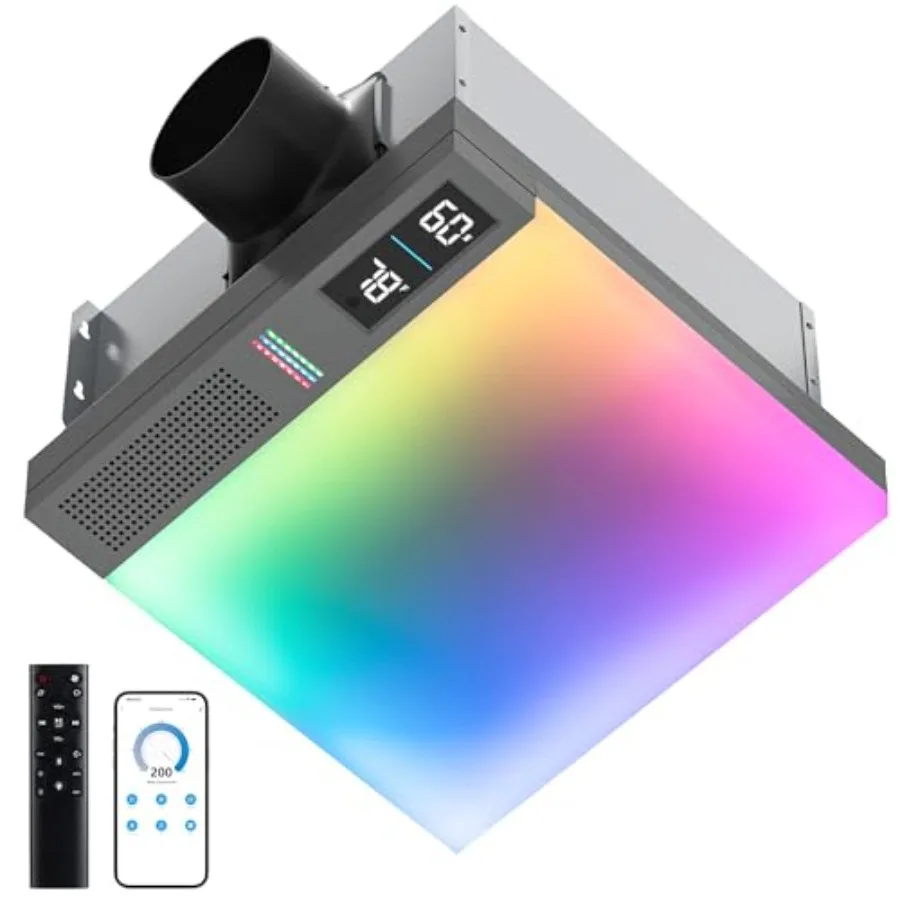 Bathroom Exhaust Fan with Light, Bluetooth Speaker, Odor Humidity Sensors, 230 CFM Quiet Ceiling Fan, RGB Lighting, 3CCT, Remot
Bathroom Exhaust Fan with Light, Bluetooth Speaker, Odor Humidity Sensors, 230 CFM Quiet Ceiling Fan, RGB Lighting, 3CCT, Remot