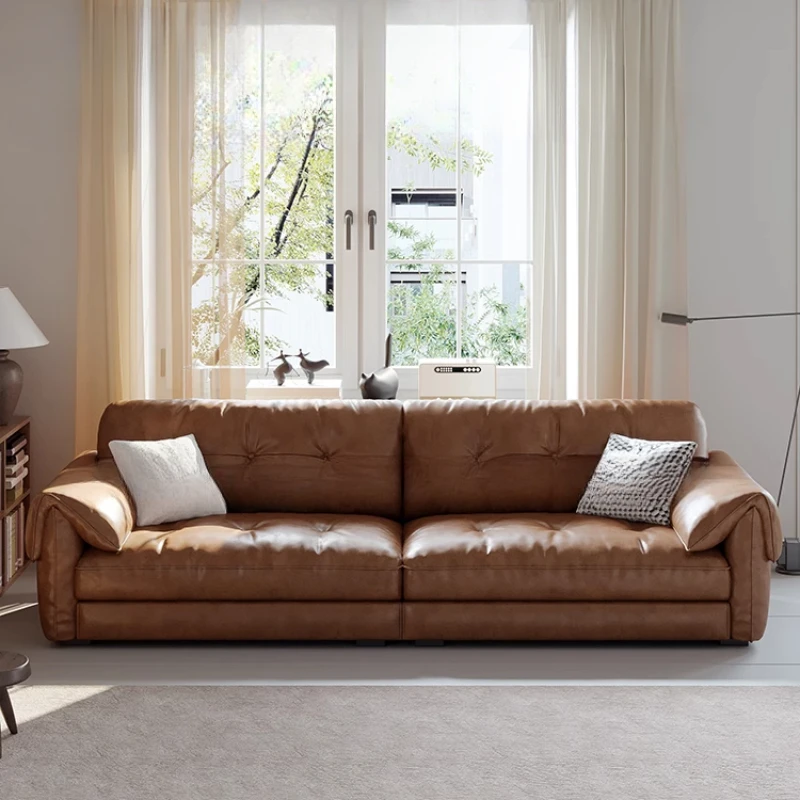Minimalist leather sofa first layer cowhide brown medium antique pine straight row elephant ear sofa
Minimalist leather sofa first layer cowhide brown medium antique pine straight row elephant ear sofa