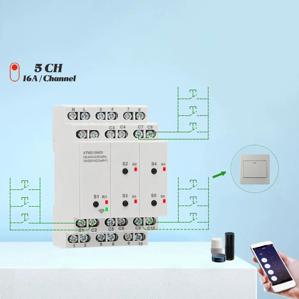 For Tuya WIFI 5 Channels Smart Timer Switch With External Switch Remote Control Offline Memory & Bluetooth-compatible Backup
For Tuya WIFI 5 Channels Smart Timer Switch With External Switch Remote Control Offline Memory & Bluetooth-compatible Backup
