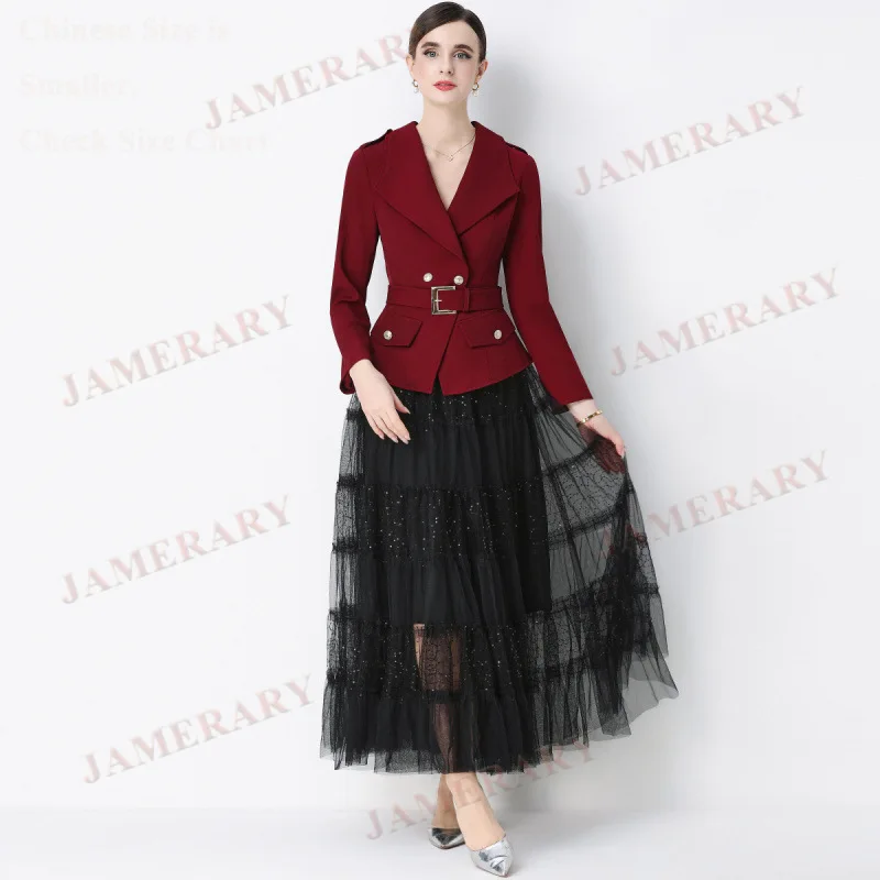 Elegant Runway Brand Spring Two Piece Set Women Long Dresses Suit Coat Jackets + Maxi Long Tulle Skirts Suits Lady Outfits
Elegant Runway Brand Spring Two Piece Set Women Long Dresses Suit Coat Jackets + Maxi Long Tulle Skirts Suits Lady Outfits