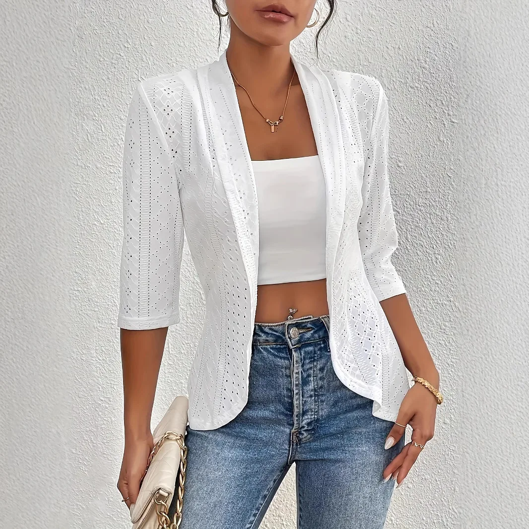 Women's Elegant Hollow Out Open Front Solid Half Sleeve Eyelet Embroidery Fashion Jacket Coat
Women's Elegant Hollow Out Open Front Solid Half Sleeve Eyelet Embroidery Fashion Jacket Coat