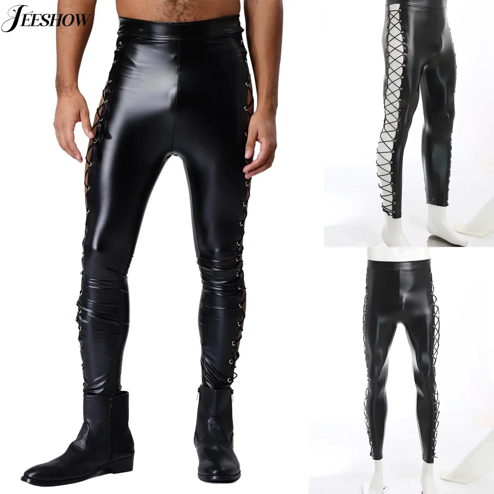 Mens PU Leather Side Lace-Up Hollow Out Leggings Wet Look High Waist Back Zipper Skinny Pants Nightclub Pole Dance Bottoms
Mens PU Leather Side Lace-Up Hollow Out Leggings Wet Look High Waist Back Zipper Skinny Pants Nightclub Pole Dance Bottoms