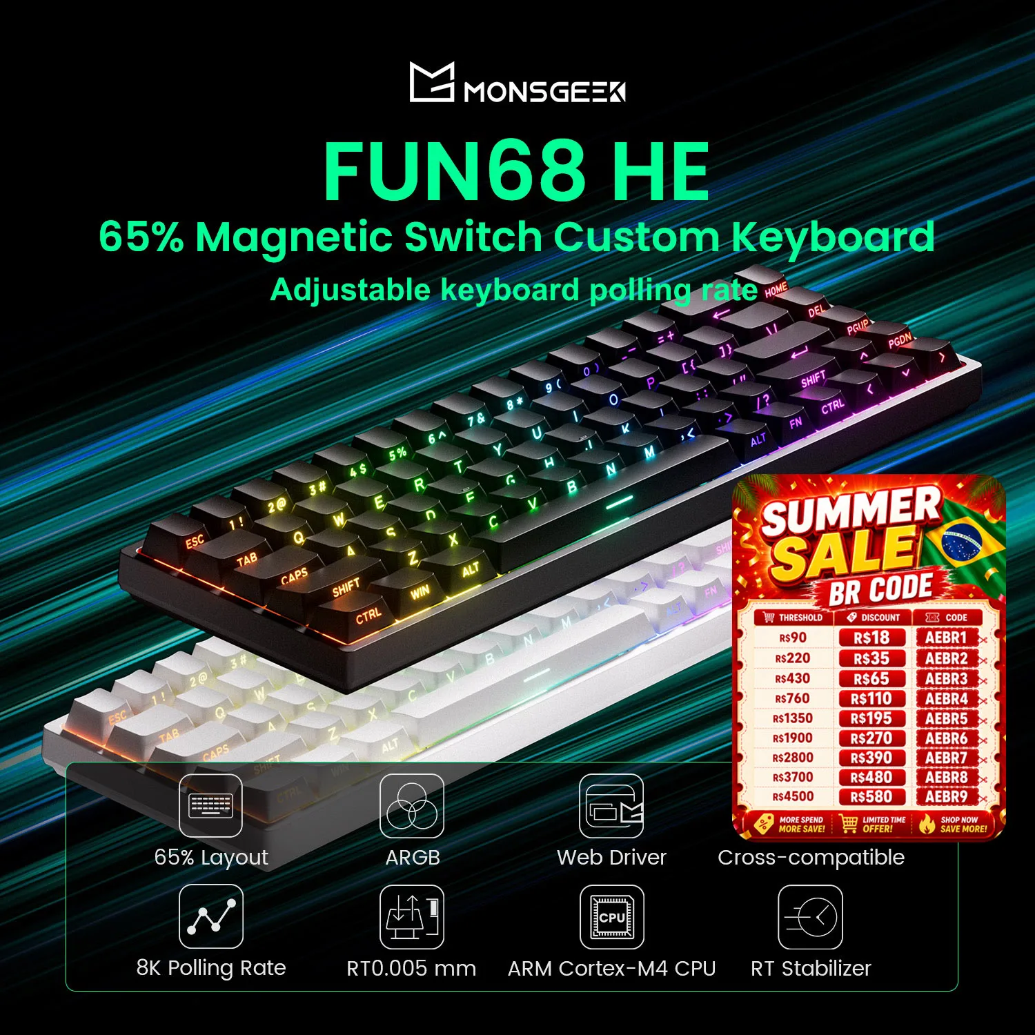 Akko MonsGeek FUN68 HE Magnetic Keyboard 65% Rapid Trigger 0.005mm 8K ARGB Mechanical Gaming Custom Keyboard for Pc Gamer Esport
Akko MonsGeek FUN68 HE Magnetic Keyboard 65% Rapid Trigger 0.005mm 8K ARGB Mechanical Gaming Custom Keyboard for Pc Gamer Esport