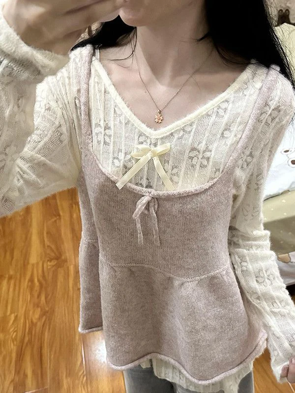 Pink Knitted Hollow out Long Sleeve Crop Top And Vest Set Sweet And Gentle Style Two Piece Women's Fashion Casual Wear
Pink Knitted Hollow out Long Sleeve Crop Top And Vest Set Sweet And Gentle Style Two Piece Women's Fashion Casual Wear